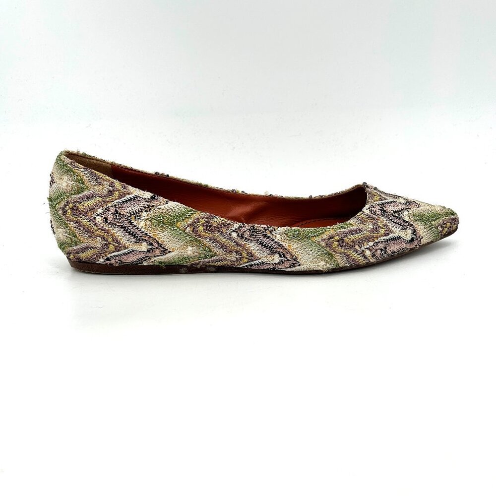 MISSONI Purple Green Chevron Embroidered Pointed Toe Ballet Flats Shoes Size 40